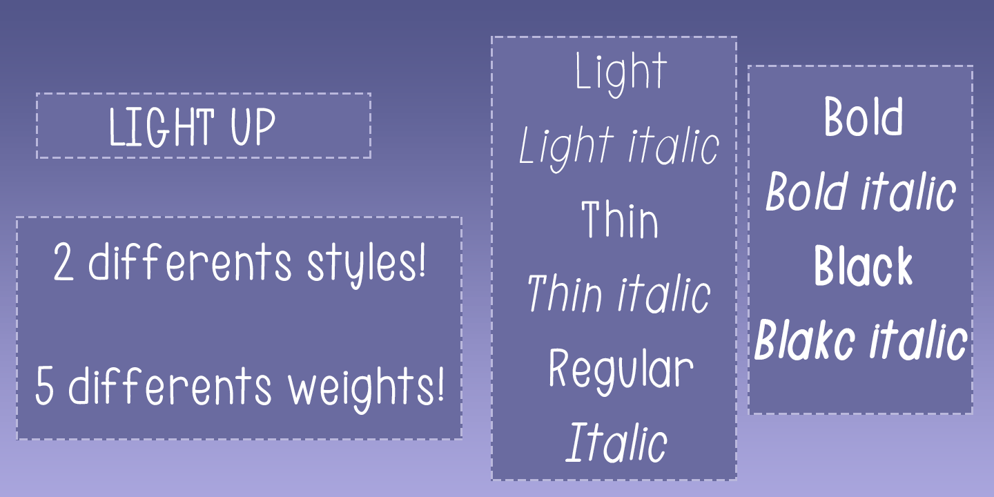 Przykład czcionki Light Up Italic